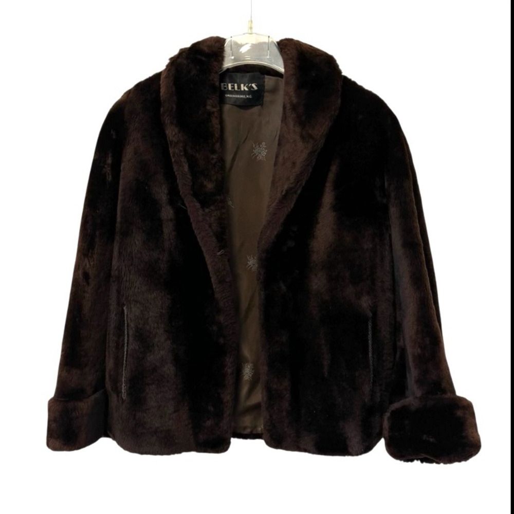 Vintage Real Fur Coat Mouton Chocolate Brown Jacket Opera 60s Retro Womens Large